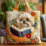 Kézzel készült Shih Tzu táska könyvvel és virágokkal
