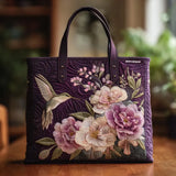 Kézműves Bélelt Táska Lila Kolibrikkel és Orchideákkal