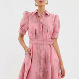Matilde - Hosszú Jacquard Virágmintás Ruha Övvel