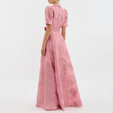 Matilde - Hosszú Jacquard Virágmintás Ruha Övvel