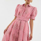 Matilde - Hosszú Jacquard Virágmintás Ruha Övvel