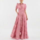 Matilde - Hosszú Jacquard Virágmintás Ruha Övvel